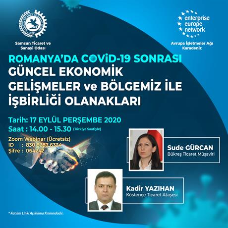 Romanya’da Covid 19 Sonrası Güncel Ekonomik Gelişmeler ve Bölgemiz ile İşbirliği Olanakları Webinarı