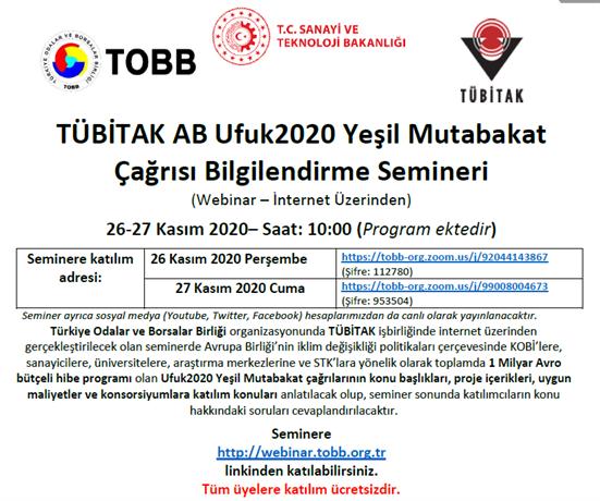 TÜBİTAK AB Ufuk2020 Yeşil Mutabakat Çağrısı Bilgilendirme Semineri (Webinar – İnternet Üzerinden)